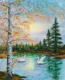 Есенен пейзаж с лебеди маслена картина , снимка 1