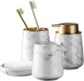Комплект аксесоари за баня Gelory 4 бр., керамичен с мраморен дизайн, сив, снимка 1 - Други - 43107720