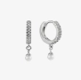 Сребърни обеци 925 халки с перли, снимка 1