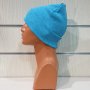 Нова дамска зимна шапка рипс с подгъв в цвят син меланж, снимка 13
