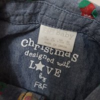 Коледна риза с папионка F&F за бебе 9-12 месеца, снимка 8 - Бебешки блузки - 35010487