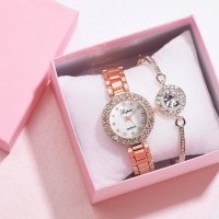 Дамски часовник с кристали + Подарък гривна., снимка 2 - Бижутерийни комплекти - 29480346