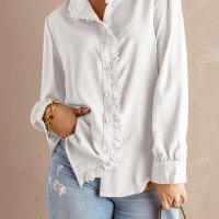 Дамска риза с дълъг ръкав в бяло, снимка 1 - Ризи - 40544212