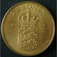 2 крони 1957, Дания, снимка 1 - Нумизматика и бонистика - 28378417