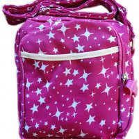 Чанта за рамо с два ципа и с дълга дръжка Звезди в розово
