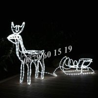Светещ коледен елен с шейна, светещ елен, коледна украса, бяла светлина, снимка 1 - Декорация за дома - 43184102