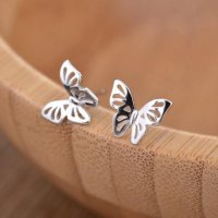 Сребърни Обеци Пеперуда - 925 печат сребро BA202, снимка 1 - Обеци - 28147390