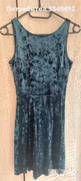 Тъмно зелена плюшена рокля(кадифе) , снимка 1