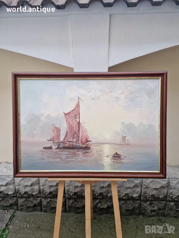 Прекрасна голяма антикварна авторска картина масло върху платно , снимка 1