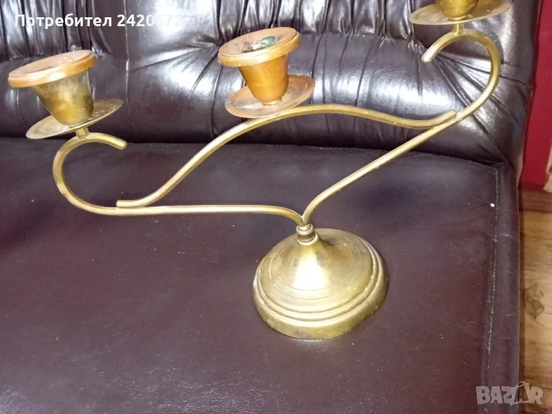 троен  бронзов свещник, снимка 1