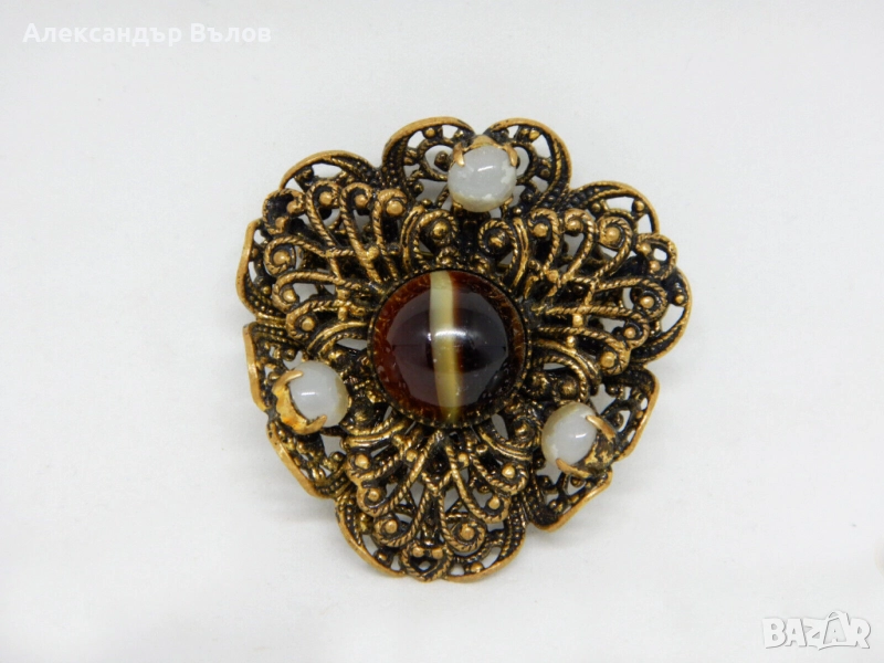 Стара Брошка Чехословакия Чешко Стъкло, снимка 1