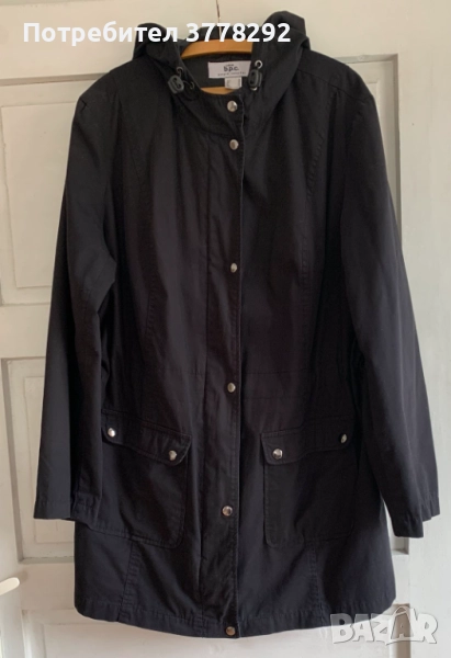 Яке дамско пролет/есен,черно,дълго,качулка,2 външни джоба,закопчаване с цип и копчета р-р 48, 14 лв, снимка 1