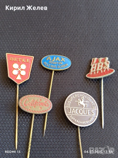 Пет значки стари редки BETKE,JACQUES, CALIFORNIA за КОЛЕКЦИЯ 26745, снимка 1