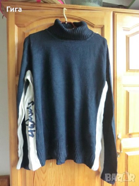 тъмносин пуловер с поло яка, снимка 1
