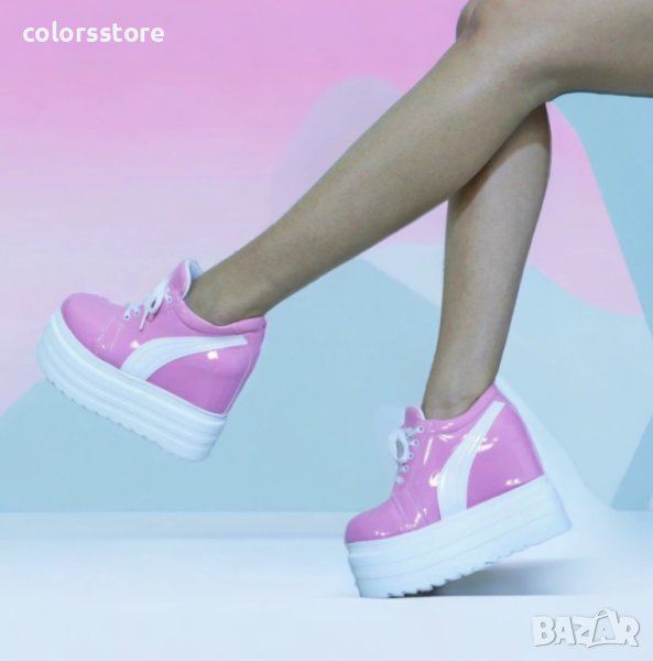 Кецове на платформа - розов лак с бяло ходило - SJN56, снимка 1