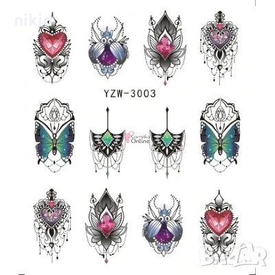 YZW 3003 чокър пеперуда татос ваденки слайде слайдер ваденки водни стикери за нокти маникюр, снимка 1