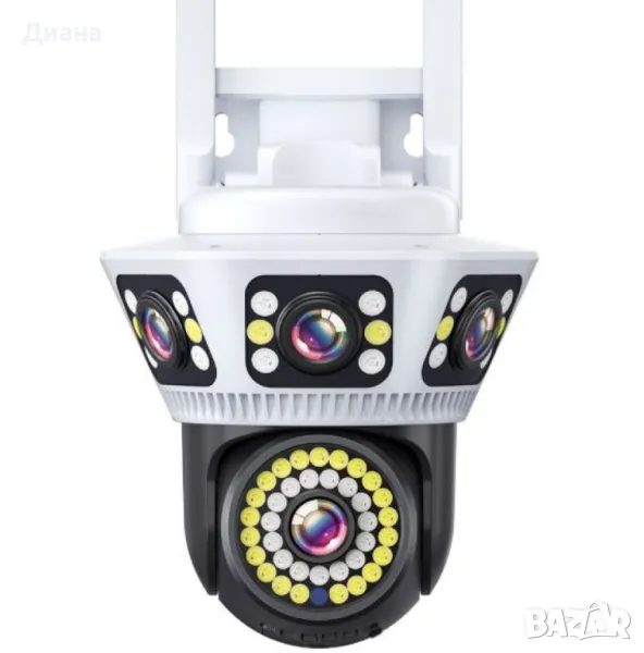 промо/Пълноцветна панорамна 6K Wi-Fi камера за нощно виждане с 4 обектива и двоен интерком, снимка 1