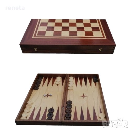 Комплект Шах и табла, Махагон/Ясен, 48х48 см	, снимка 1