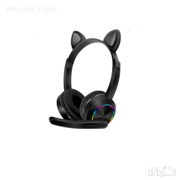 Светещи Детски слушалки с микрофон - Котешки уши, снимка 1