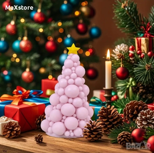 3D Елха с топки Силиконов молд форма за свещи гипс сапун смола , снимка 1