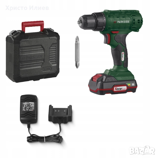 Parkside Акумулаторен пробивен винтоверт 20V Li-Ion PBSA 20-Li A1 батерия и зарядно, снимка 1