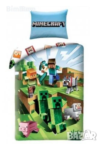 Оригинален детски спален комплект двулицев MINECRAFT / 100% памук, снимка 1