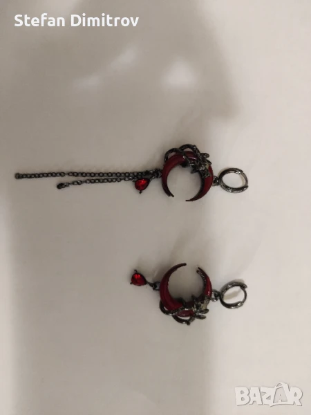 Обеци Червена Луна с малки червени кристали, снимка 1