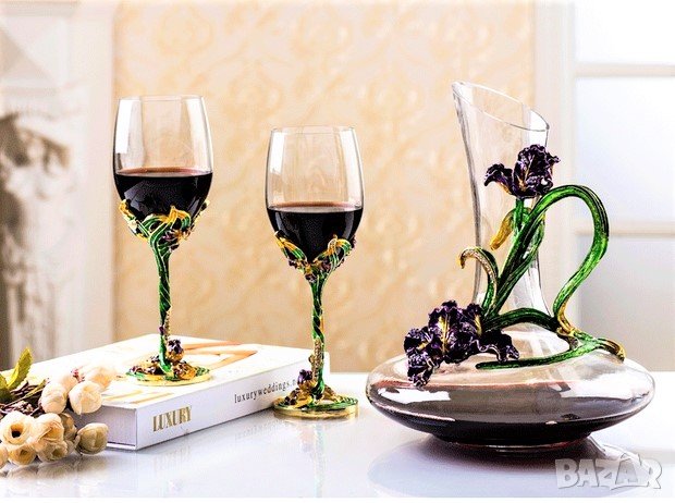 Бутиков сервиз за вино - кристал и месинг, снимка 1
