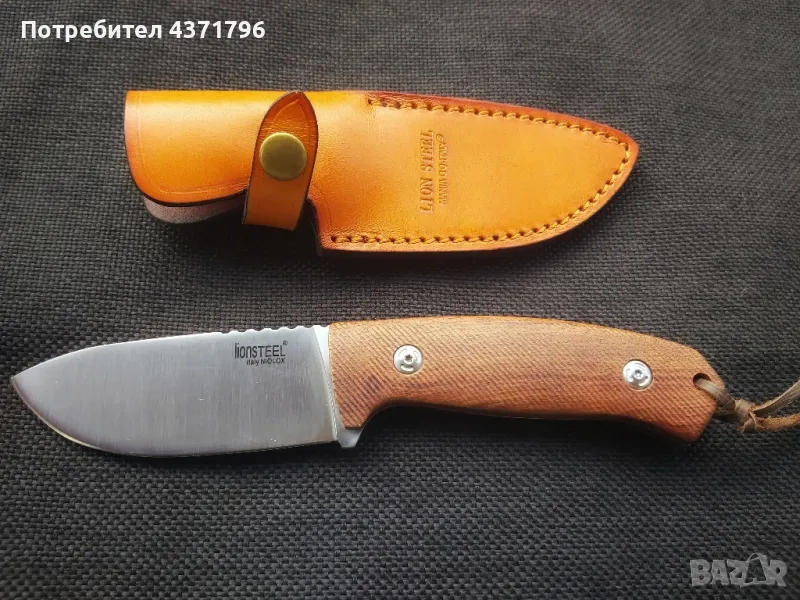 Италиански ловен нож LION STEEL,M3 ST Wood Santos,кожена кания,LN407, снимка 1