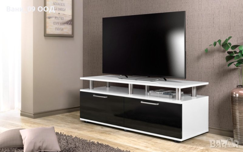 ТВ шкаф в бял+черен гланц, снимка 1