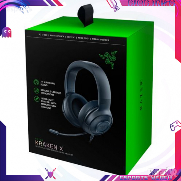 Геймърски слушалки Razer Kraken X Black чисто нови за офис работа настолни микрофон геймърски, снимка 1