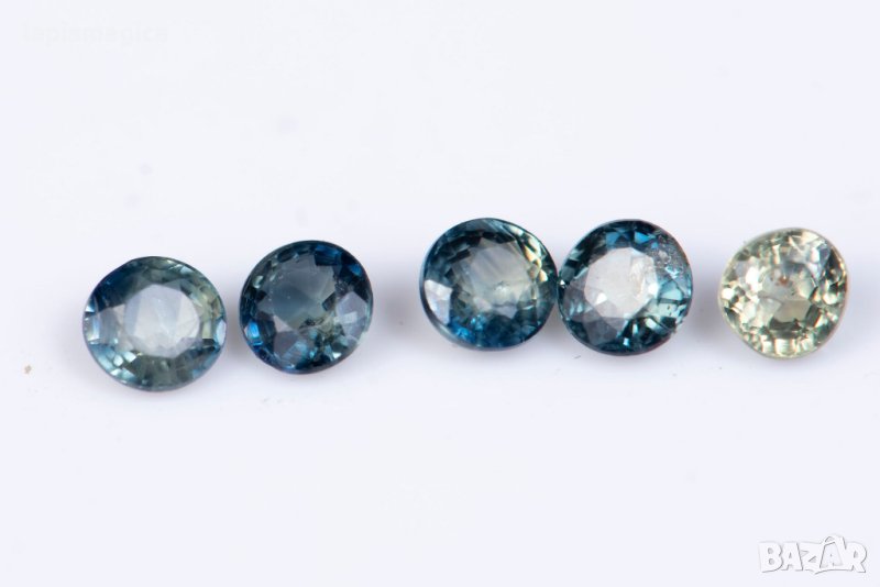 5 броя синьо-зелен сапфир 0.63ct 2.6mm нагрявани #7, снимка 1