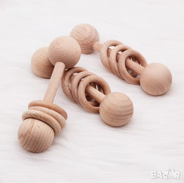 Дървена дрънкалка с рингове, снимка 1