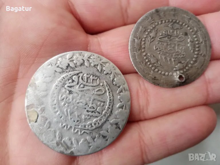 Лот 2 броя османски монети, сребро, гюмюш, 1223, снимка 1