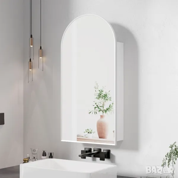 Сводест шкаф с огледало, за лекарства за баня, полиран никел, на стена, снимка 1