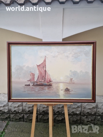 Прекрасна голяма антикварна авторска картина масло върху платно 