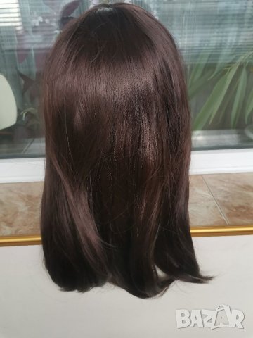 Нова средна дължина тъмно кестенява перука с бретон - 45 см - мод.94, снимка 8 - Аксесоари за коса - 23020615