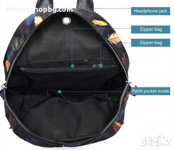 Дамска раница Emma, 3D Принт, Черна, снимка 8 - Раници - 32836372