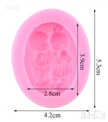 Момиченце и Момченце деца с букет малък овал силиконов молд форма фондан , снимка 2 - Форми - 36989832