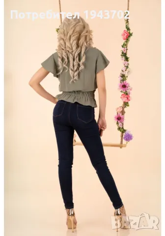 Дамска блуза с къс ръкав в цвят каки Etiar, снимка 2 - Корсети, бюстиета, топове - 48045436