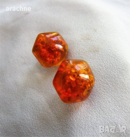 Деликатни кехлибарени обици със сребро и позлата, снимка 5 - Обеци - 39950579