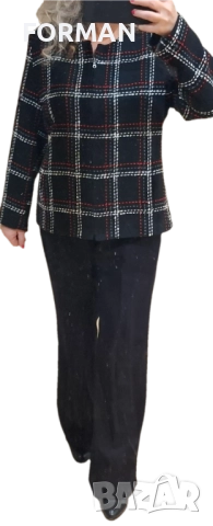 Черно сако в едро бяло-сиво-червено каре, снимка 3 - Сака - 49685729