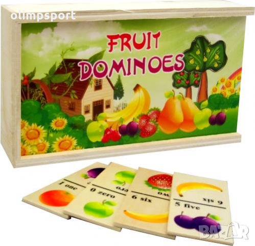 Дървено домино със забавни картинки на плодове или зеленчуци или домашни животни ново. Занимателен и