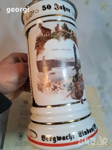 колекционерска немска порцеланова халба с калаен похлупак 33/1, снимка 4 - Колекции - 53382676