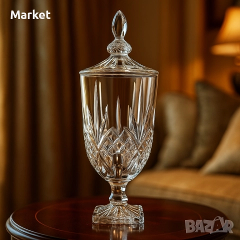 Луксозен стъклен диспенсър за сок и напитки 3L с капак и кранче, снимка 3 - Други стоки за дома - 51811922