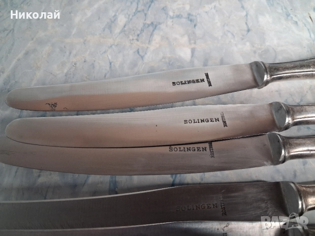 Стари Посребрено ножове за хранене Солинген Solingen, снимка 3 - Антикварни и старинни предмети - 52366704