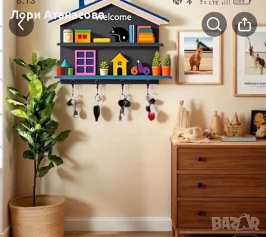 Черна къщичка, Картинен знак „Добре дошли у дома“, Мини цветна къща, Изискан държач за ключове , снимка 2 - Декорация за дома - 53192658