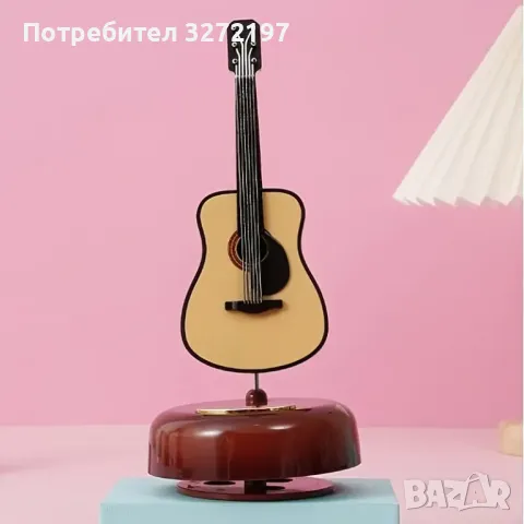 Ръчно изработена въртяща се музикална кутия с форма на китара в ретро стил, механична, снимка 6 - Декорация за дома - 48197380