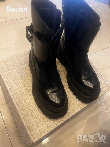 Черни кожени  стилни ботуши, снимка 5 - Дамски ботуши - 52683510