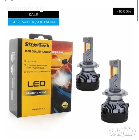 Н7 LED xenon крушки, модел STN1 за 10-24V, 65W, Canbus 6000K, комплект, БЕЗПЛАТНА ДОСТАВКА